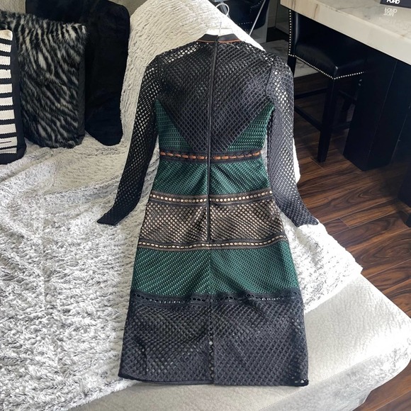 Self-Portrait SAMPLE Forest Green Fitted Mock-Neck Lace Midi Dress - Picture 6 of 10